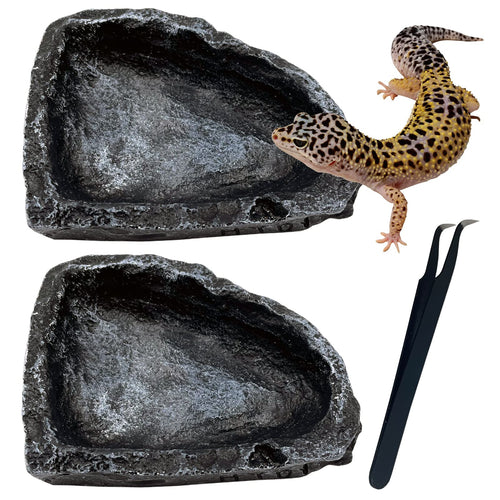 AcceLeah 2 Pack Reptile Food Bowls for Leopard Gecko Lizard Spider Scorpion