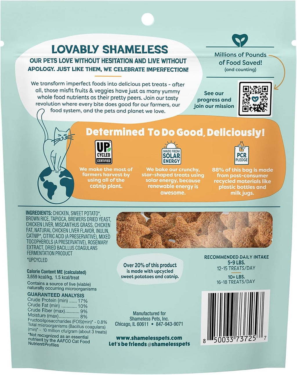 Shameless Pets Crunchy inCat Treats - Kitty Treats for Cats with Skin & Coat Support, Natural Ingredients Kitten Treats with Real Salmon, Healthy Flavored Feline Snacks - Yam Good Salmon, 1-Pk