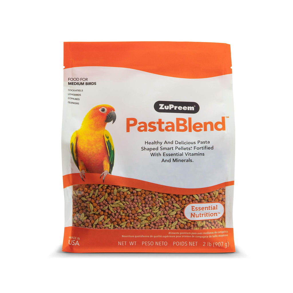 ZuPreem PastaBlend Smart Pellets Bird Food for Medium Birds 2 lb Bag - Made in The USA Daily Nutrition Essential Vitamins Minerals for Cockatiels Quakers Lovebirds Small Conures
