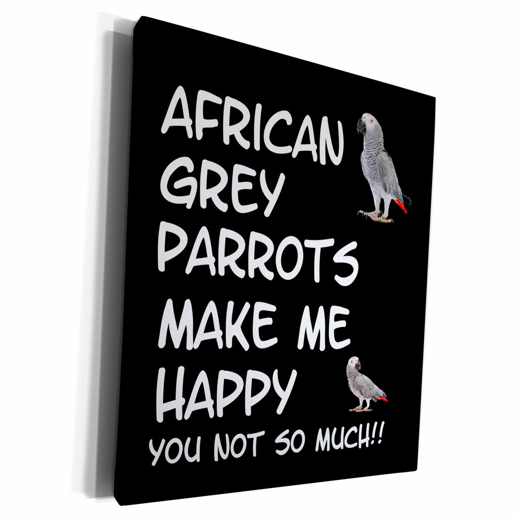 3dRose African Grey Parrots Make me Happy You not so Much - Museum Grade Canvas Wrap (cw_306937)