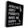3dRose African Grey Parrots Make me Happy You not so Much - Museum Grade Canvas Wrap (cw_306937)