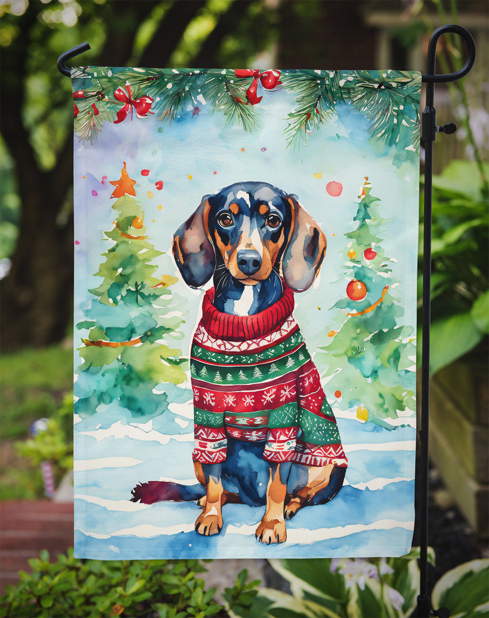 Dachshund Christmas Garden Flag