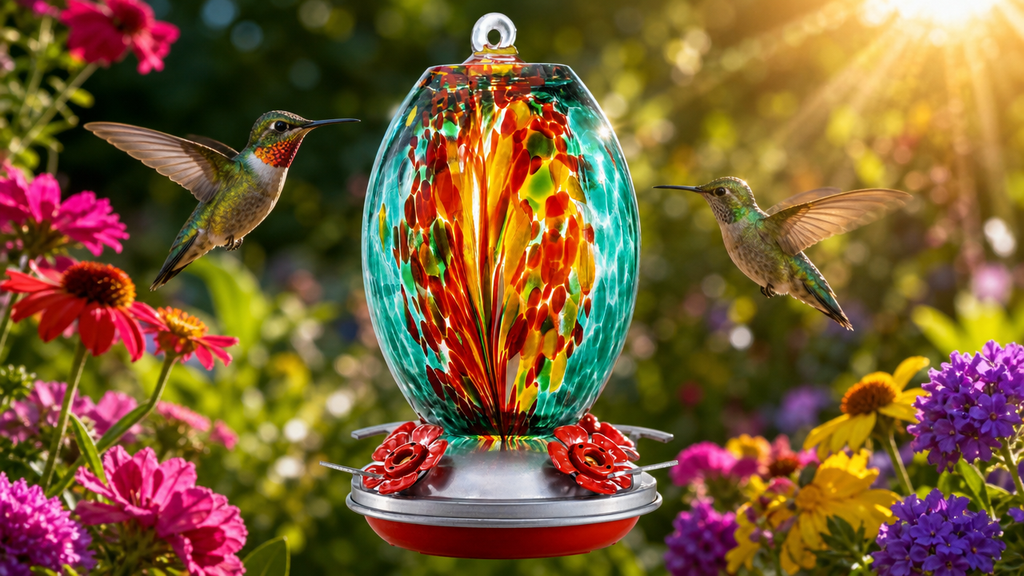 Fire Ocean Olive Hand Blown Glass Hummingbird Feeder OL03E