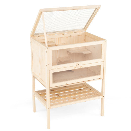 31.5 Inches Freestanding Hamster Cage Wooden Hamster Habitat Playpen-Natural - Color: Natural