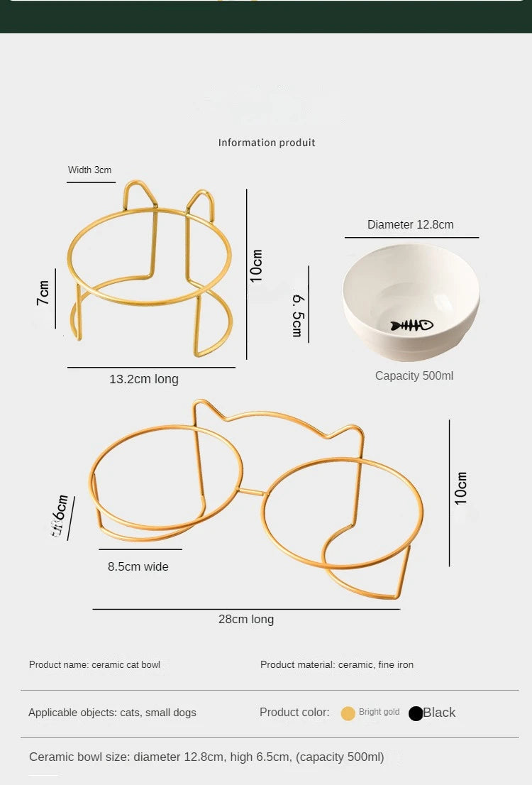 Ceramic Cat Bowl Cat Food Bowl Dog Bowl Drinking Water Bowl Food Bowl Cervical  Protection Pet Supplies Ceramic Double  Cat Bowl