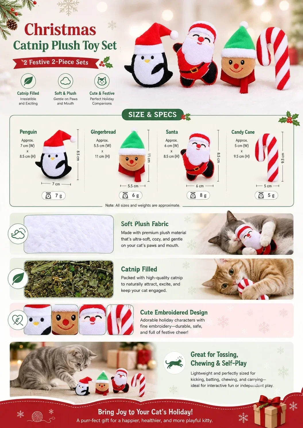 Christmas Catnip Plush Cat Toys – 2-Pack