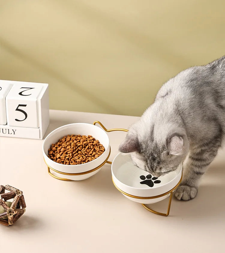 Ceramic Cat Bowl Cat Food Bowl Dog Bowl Drinking Water Bowl Food Bowl Cervical  Protection Pet Supplies Ceramic Double  Cat Bowl