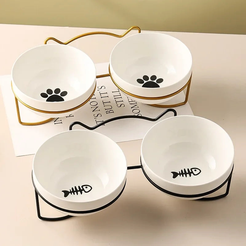 Ceramic Cat Bowl Cat Food Bowl Dog Bowl Drinking Water Bowl Food Bowl Cervical  Protection Pet Supplies Ceramic Double  Cat Bowl