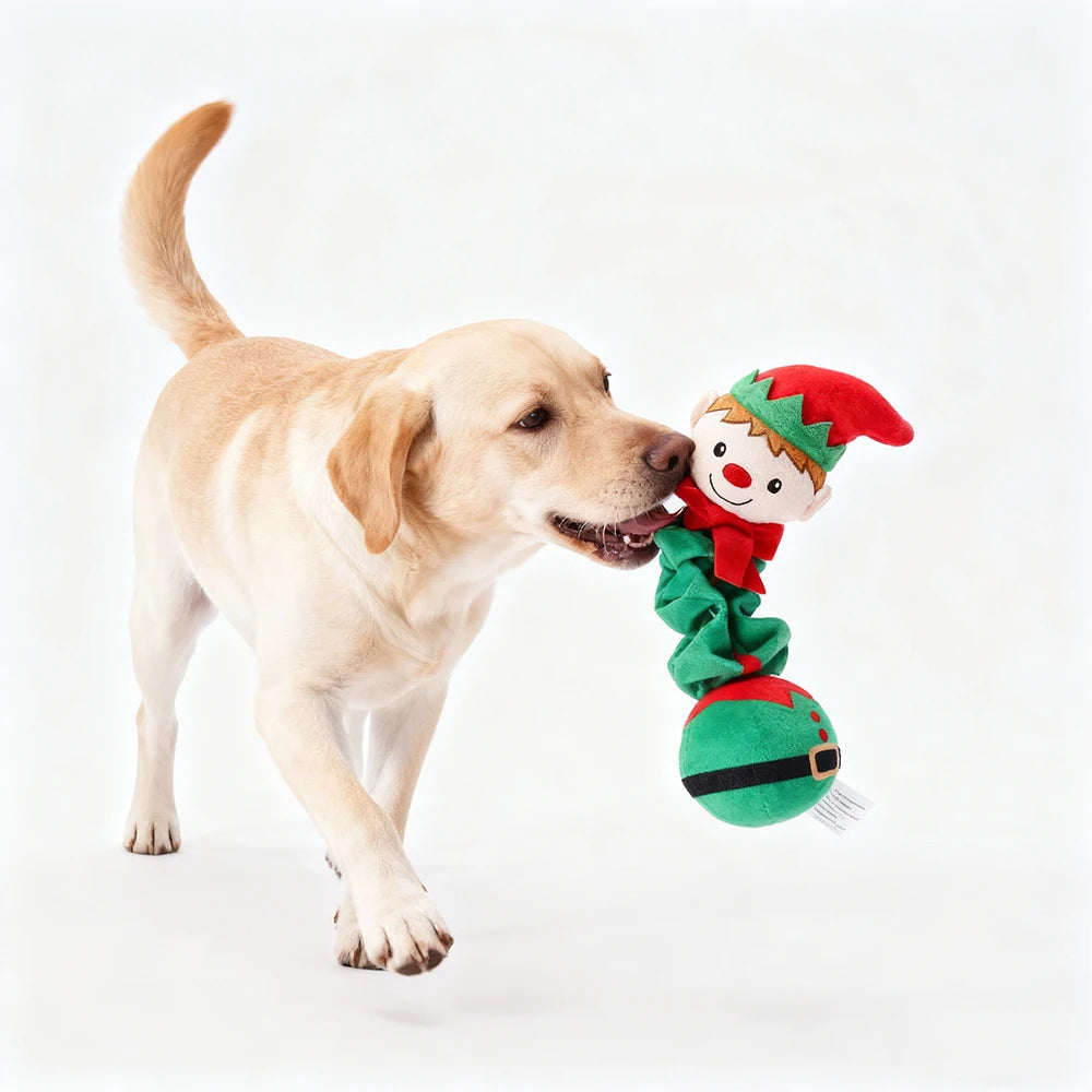 Christmas Plush Squeaky Dog Toy – Santa, Elf, Elk & Snowman