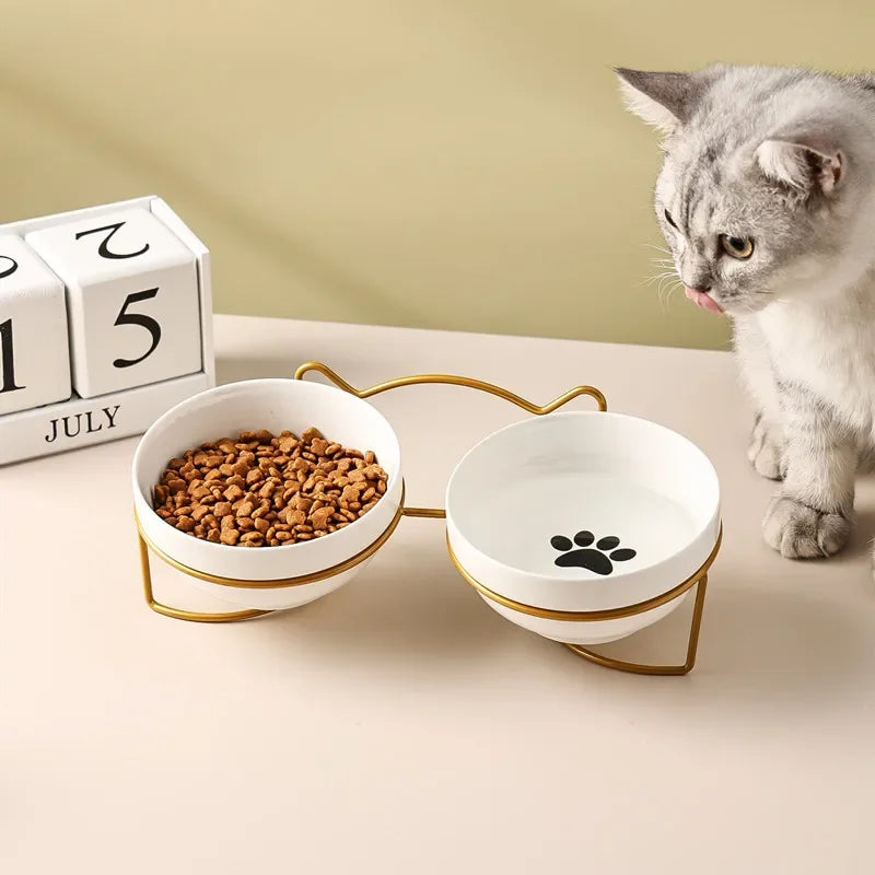 Ceramic Cat Bowl Cat Food Bowl Dog Bowl Drinking Water Bowl Food Bowl Cervical  Protection Pet Supplies Ceramic Double  Cat Bowl