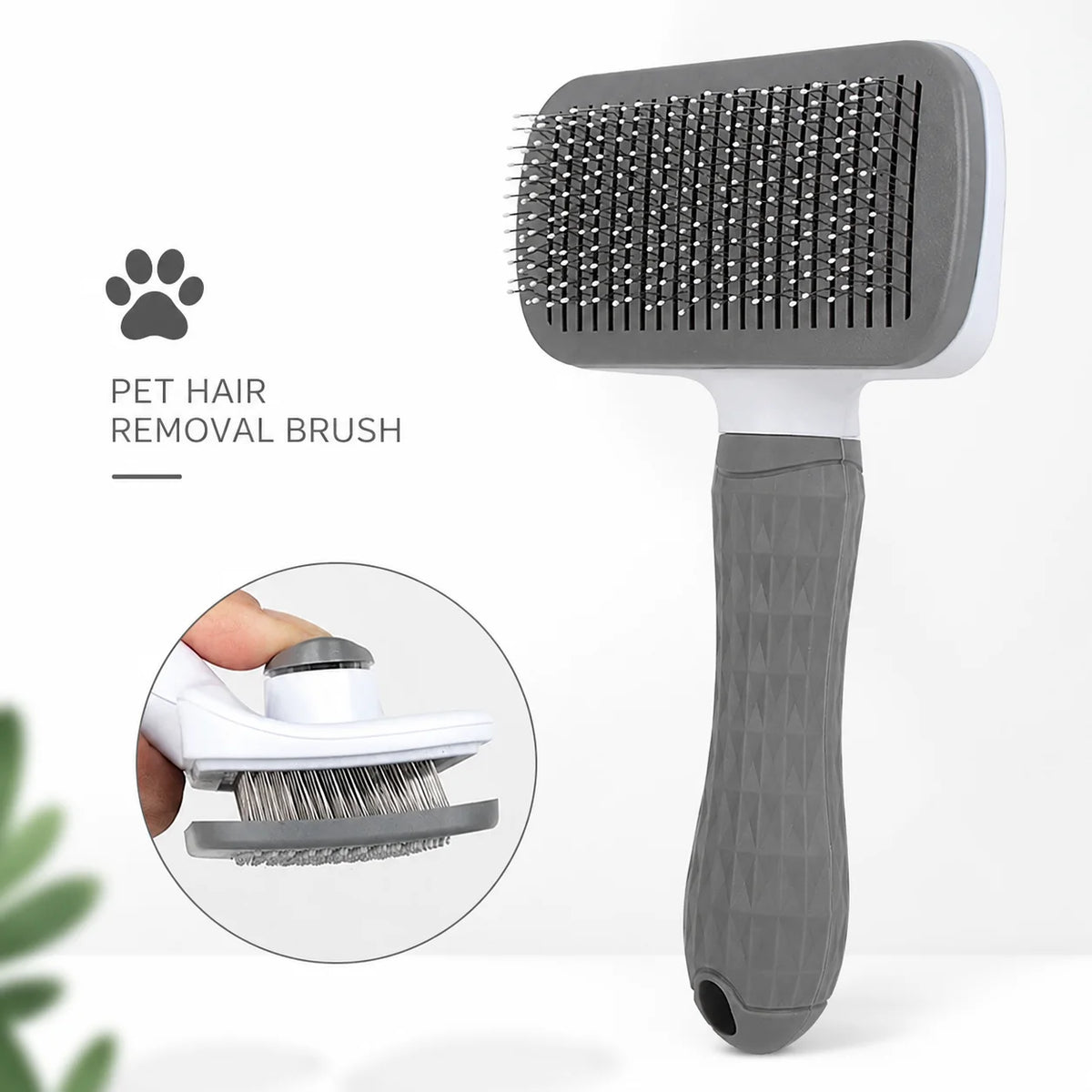 Self-Cleaning Slicker Brush for Dogs & Cats – Gray