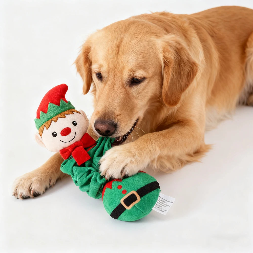 Christmas Plush Squeaky Dog Toy – Santa, Elf, Elk & Snowman