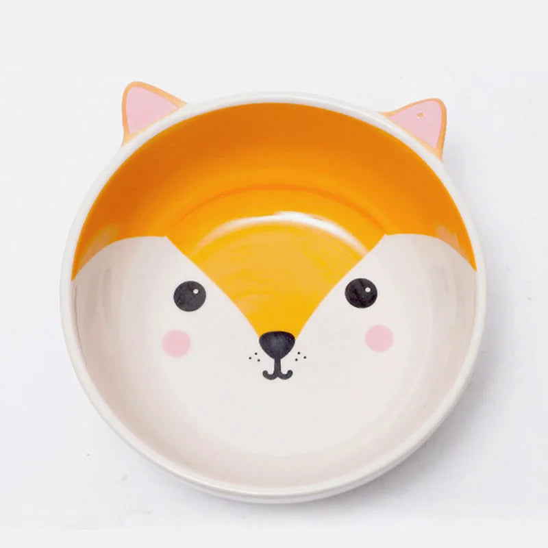 Ceramic Dog Bowl Raised Round Dog Cat Bowl No Spill Pet Dish for Food Water Feeding Cute Cartoon Printed Pet Dog Elevated Dish