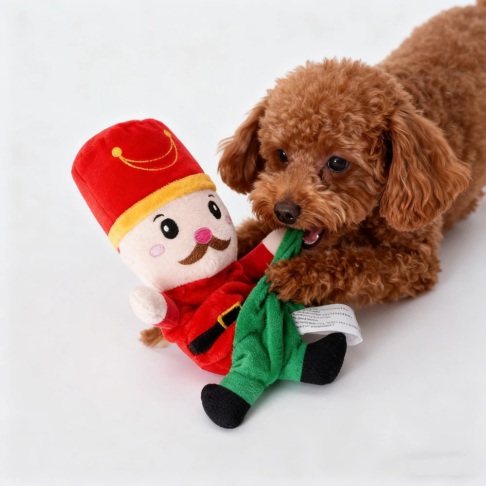 Christmas Plush Squeaky Dog Toy – Santa, Elf, Elk & Snowman