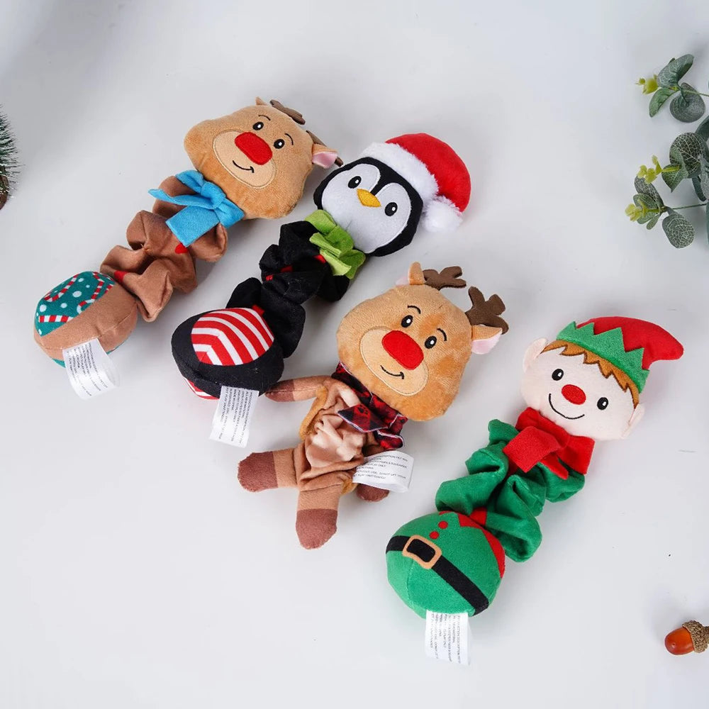 Christmas Plush Squeaky Dog Toy – Santa, Elf, Elk & Snowman