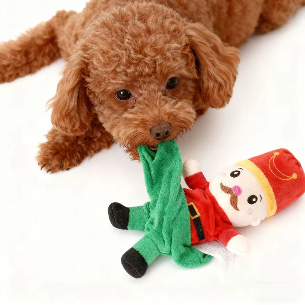 Christmas Plush Squeaky Dog Toy – Santa, Elf, Elk & Snowman