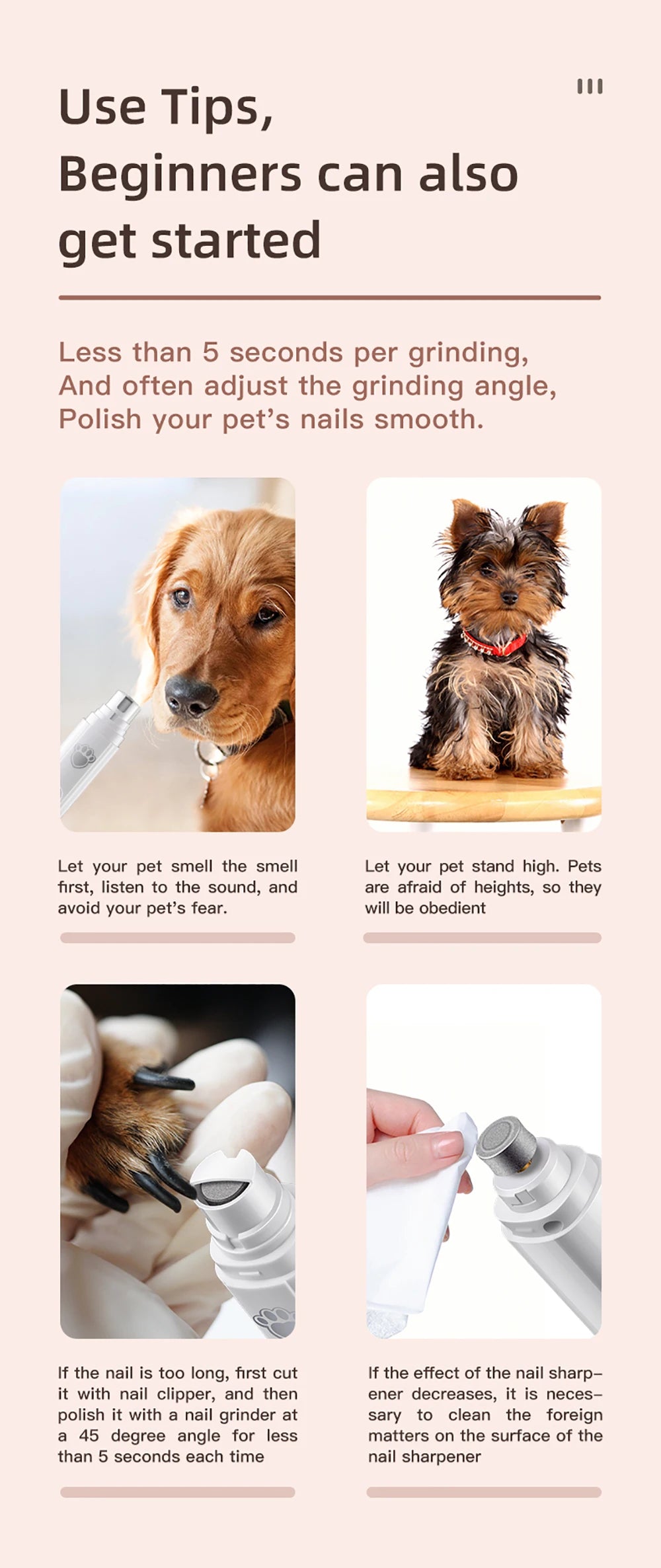 USB Rechargeable Dog Nail Grinder with LED Light