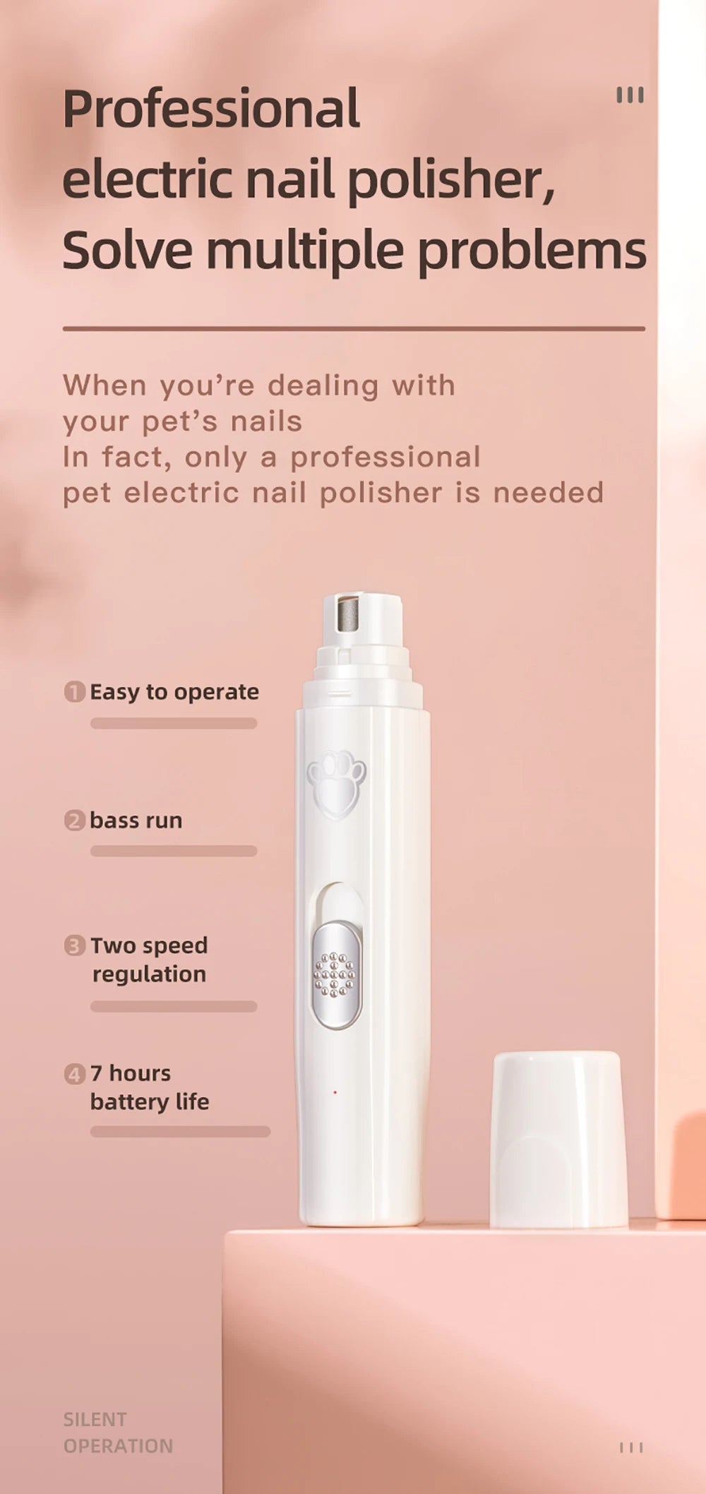 USB Rechargeable Dog Nail Grinder with LED Light
