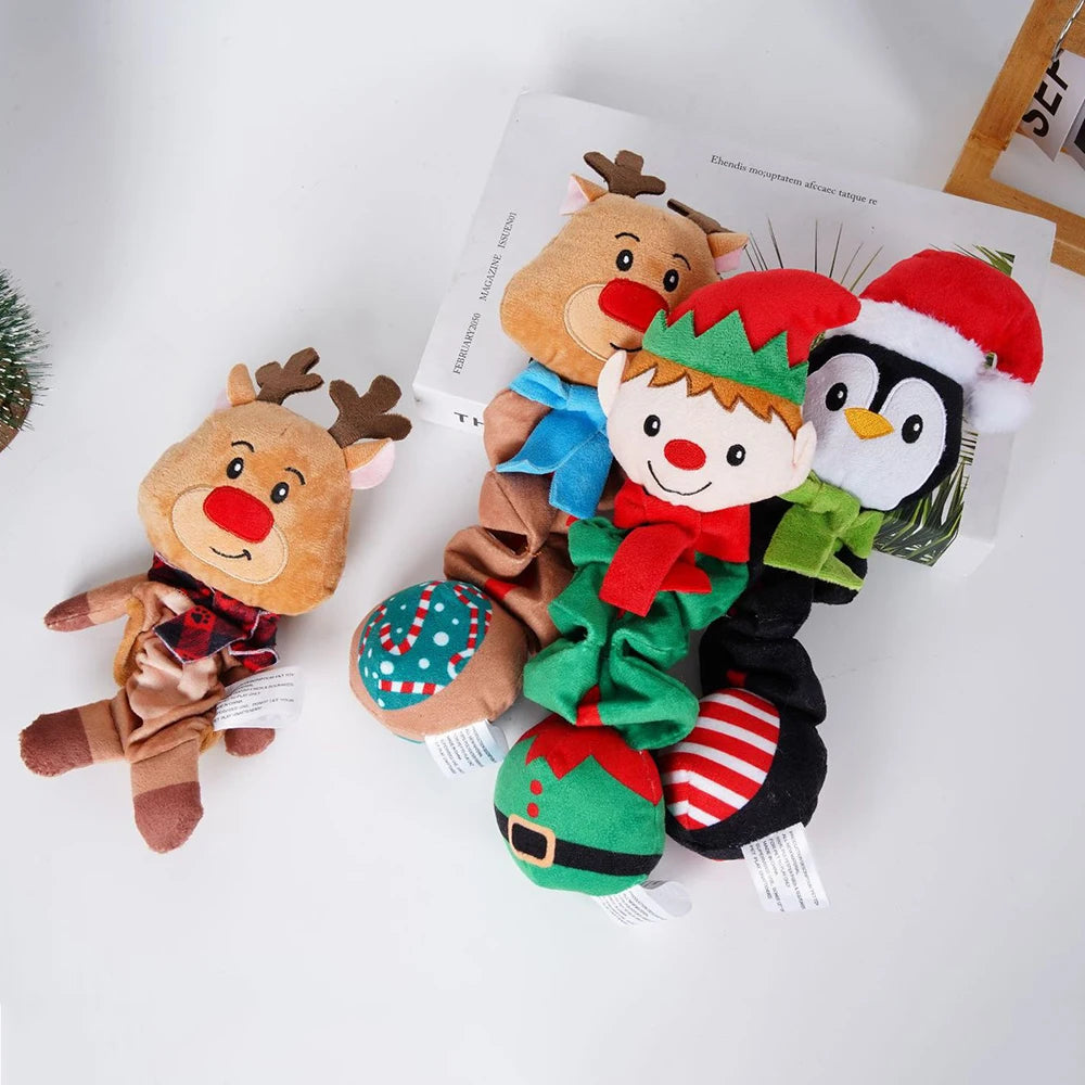 Christmas Plush Squeaky Dog Toy – Santa, Elf, Elk & Snowman