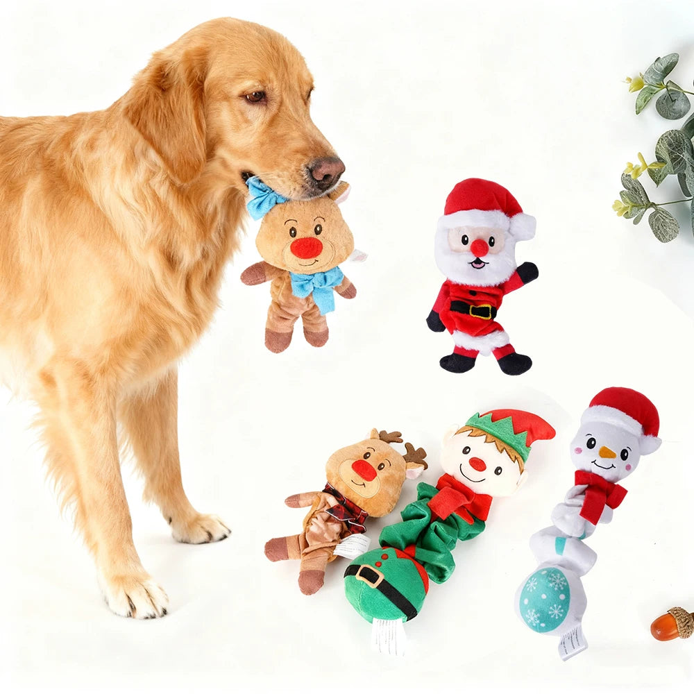 Christmas Plush Squeaky Dog Toy – Santa, Elf, Elk & Snowman