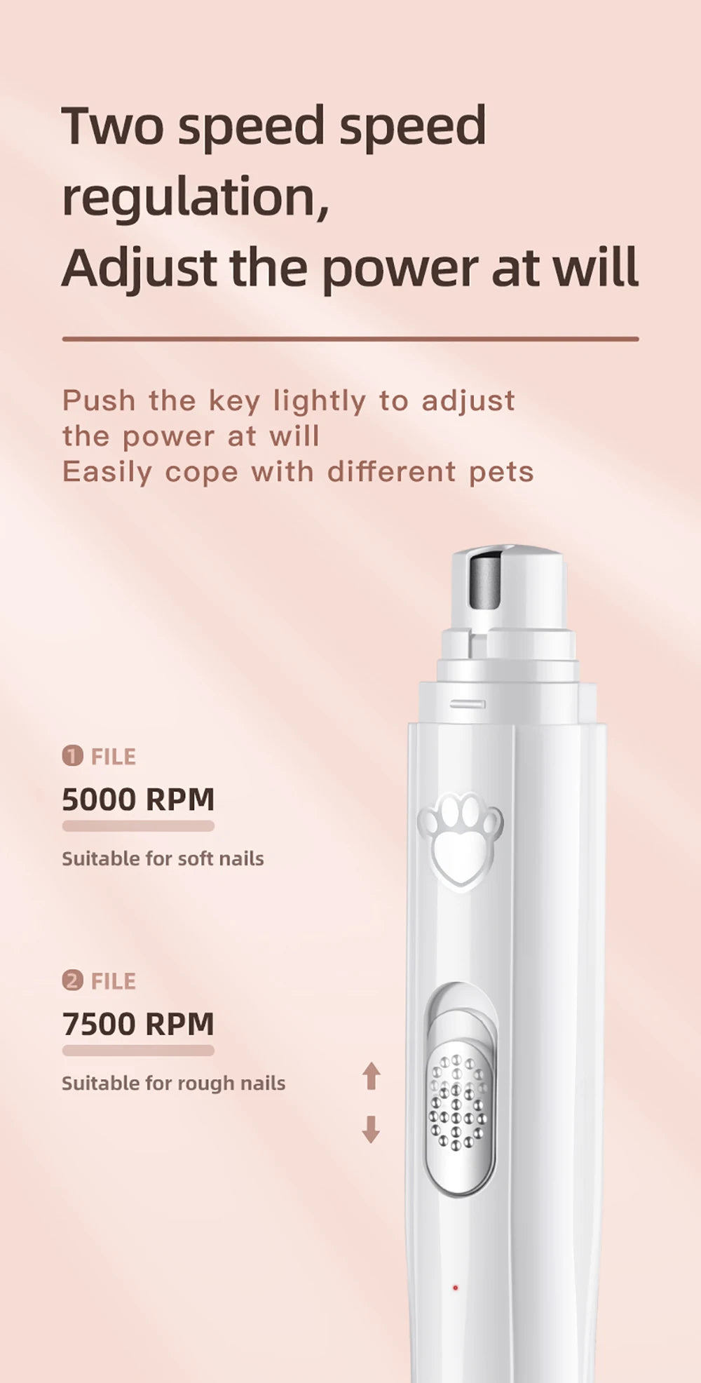 USB Rechargeable Dog Nail Grinder with LED Light
