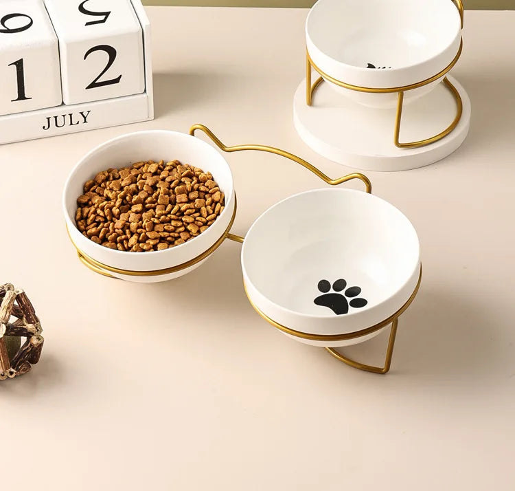 Ceramic Cat Bowl Cat Food Bowl Dog Bowl Drinking Water Bowl Food Bowl Cervical  Protection Pet Supplies Ceramic Double  Cat Bowl