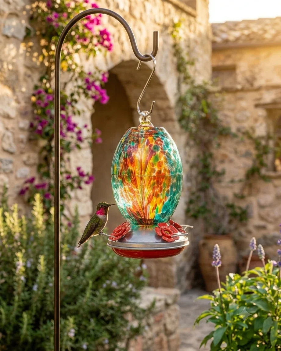 Fire Ocean Olive Hand Blown Glass Hummingbird Feeder OL03E