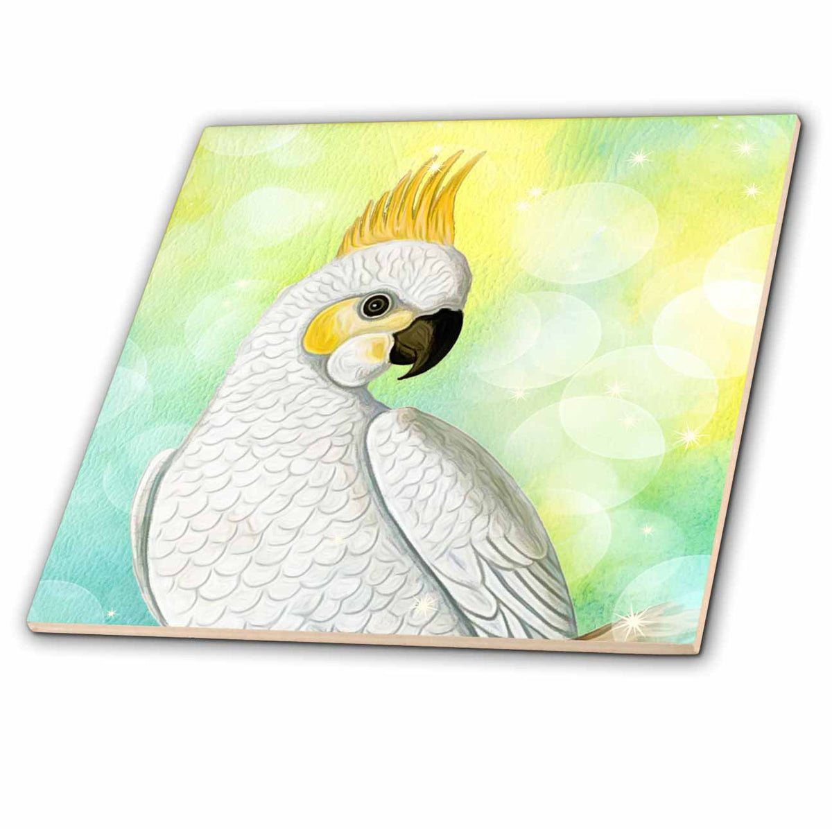 Cockatoo Parrot for Bird Lover with Green and Blue Watercolor - Tiles