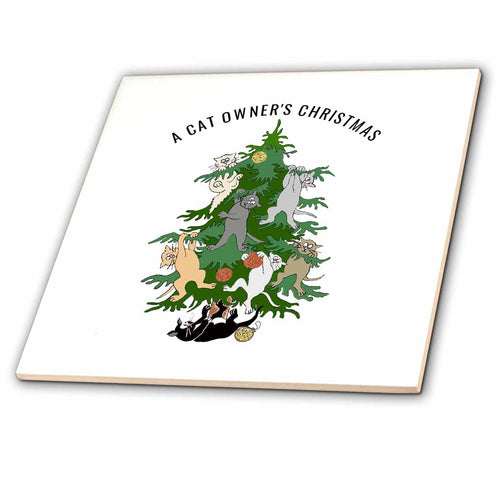 3dRose EvaLorentzenArt - Christmas - Christmas Tree with Kittens - Tiles (ct_356137)
