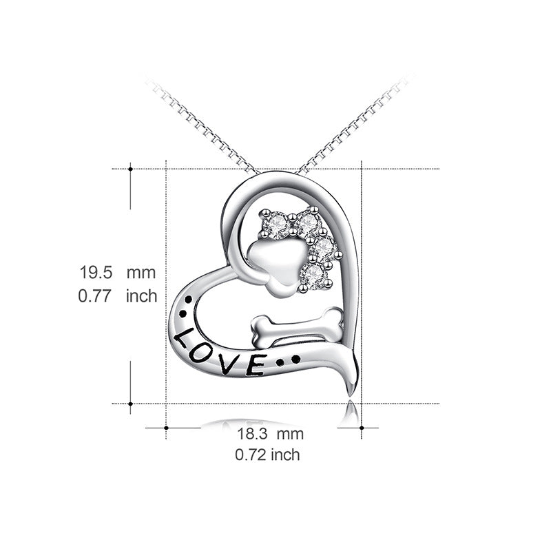 Heart-Shaped Cutout Necklace with Dog Paw Bone Pendant