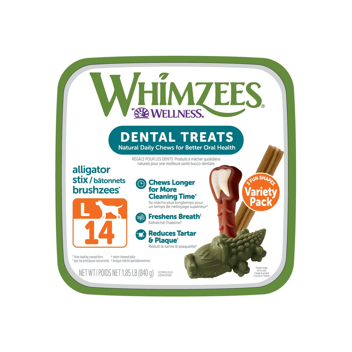WHIMZEES by Wellness Large Dental Chews Variety Box: All-Natural Grain-Free Long Lasting Treats with Grooved Design for Improved Cleaning – Freshens Breath & Reduces Plaque 14 Count standart