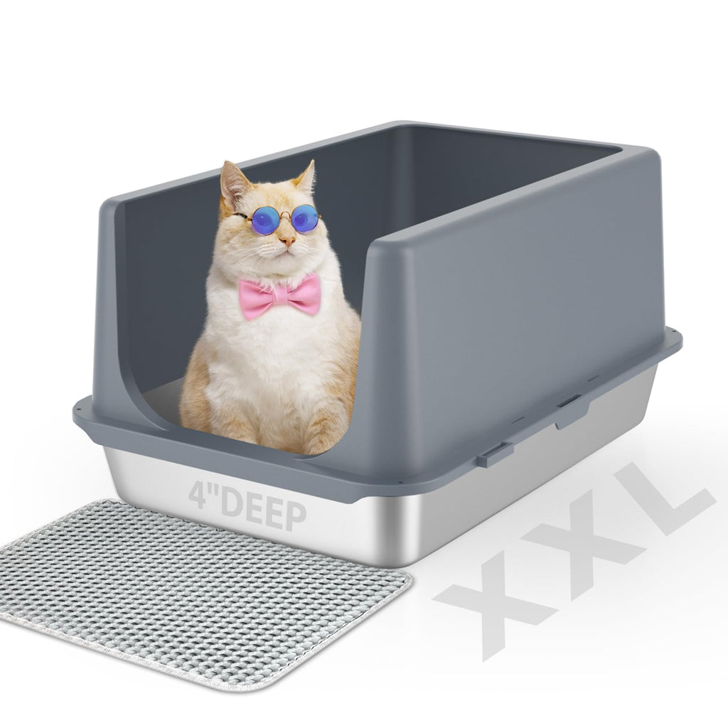 LIHONG Stainless Steel Litter Box with Lid XL Metal Cat Litter Box for Indoor Cats Enclosure Cat Litter Pan for Large Cats Non-Sticky Large Kitty Litter Box Anti-Leakage 23.5" X 15.6" X 12"