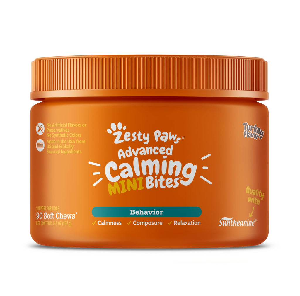 Zesty Paws Calming Chews for Dogs - Dog Calming Chews for Composure & Relaxation - Dog Calming Treats for Everyday Stress & Separation - Turkey Mini 90 Count