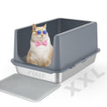LIHONG Stainless Steel Litter Box with Lid XL Metal Cat Litter Box for Indoor Cats Enclosure Cat Litter Pan for Large Cats Non-Sticky Large Kitty Litter Box Anti-Leakage 23.5" X 15.6" X 12"